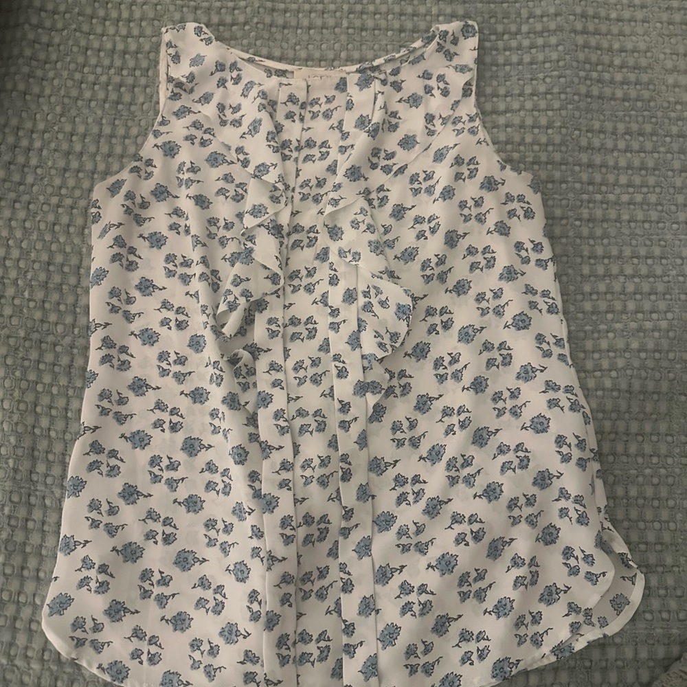 LOFT Floral Sleeveless Blouse - White and Blue